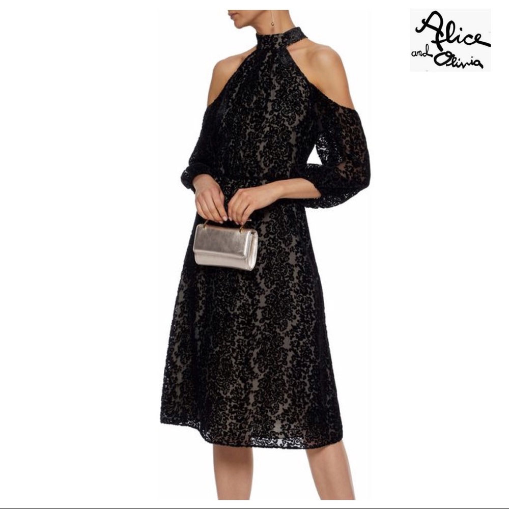 Alice + Olivia Black Lace Midi Dress